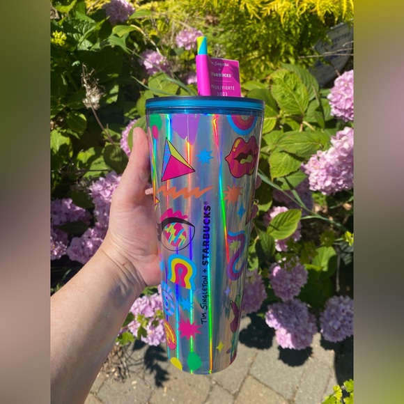 Starbucks + Tim Singleton NWT PRIDE Holographic Silver Emoji 24oz Tumbler - Picture 5 of 8